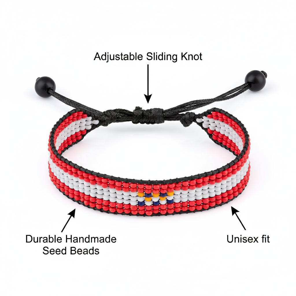 French Polynesia Flag Bracelet: Handmade Bracelet, Adjustable Beaded Wristband