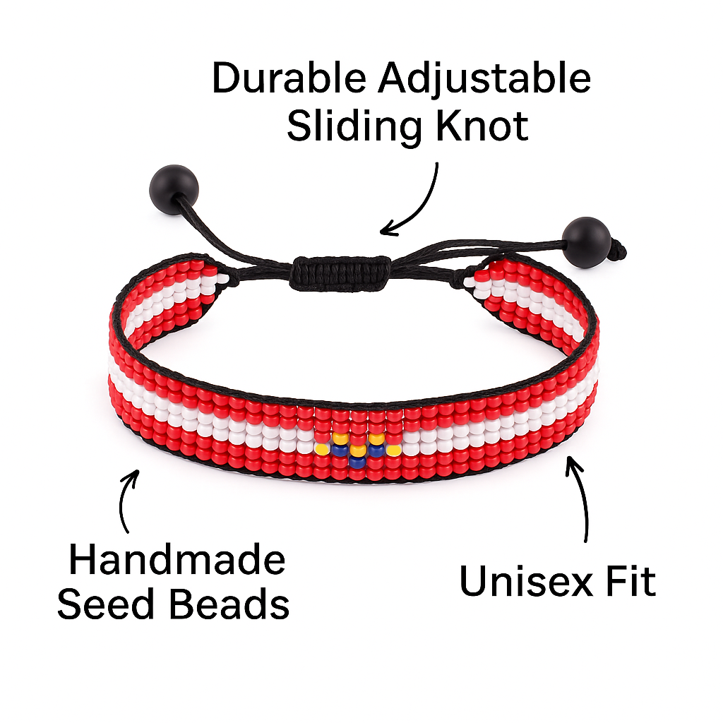 French Polynesia Flag Bracelet: Handmade Bracelet, Adjustable Beaded Wristband