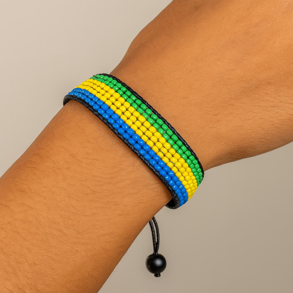 Bracelet drapeau du Gabon : Bracelet fait main, bracelet ajustable en perles