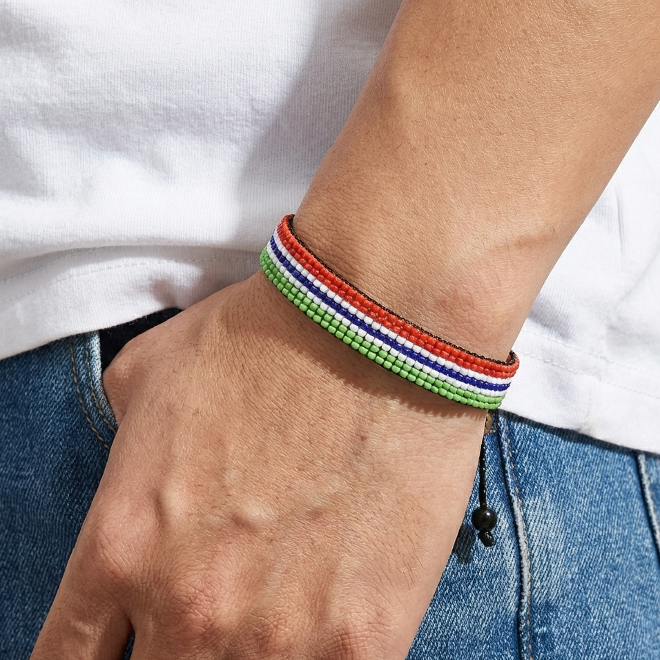 Bracelet Drapeau de la Gambie : Bracelet Fait Main, Bracelet Perlé Réglable