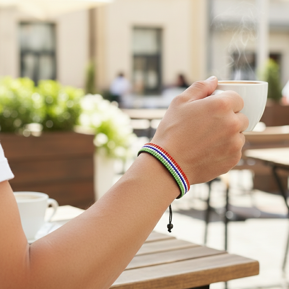 Bracelet Drapeau de la Gambie : Bracelet Fait Main, Bracelet Perlé Réglable