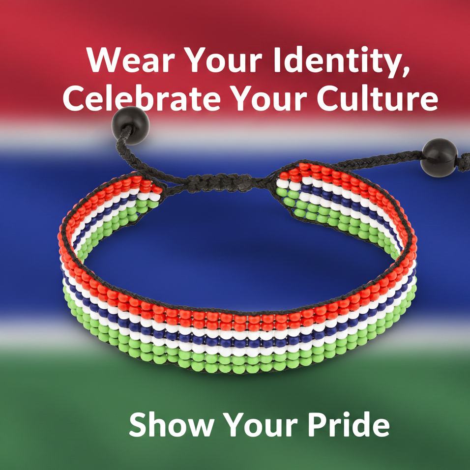 Bracelet Drapeau de la Gambie : Bracelet Fait Main, Bracelet Perlé Réglable