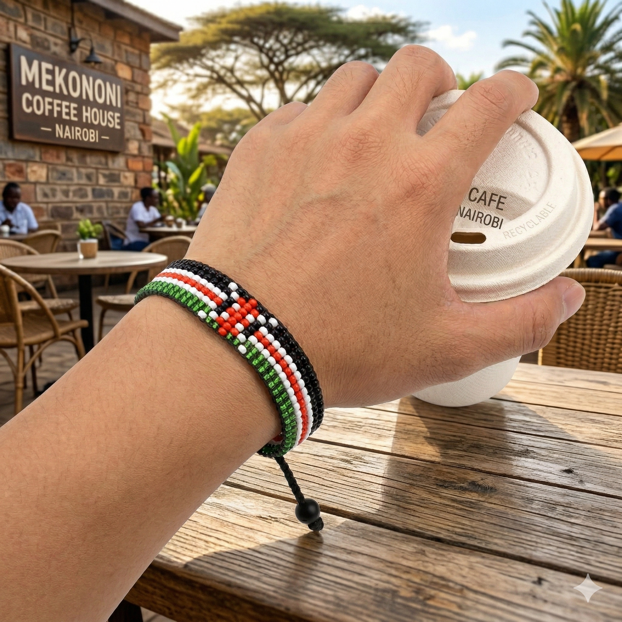 Kenya Flag Bracelet: Handmade Bracelet, Adjustable Beaded Boho-Style Rope Bangle with Patriotic Design