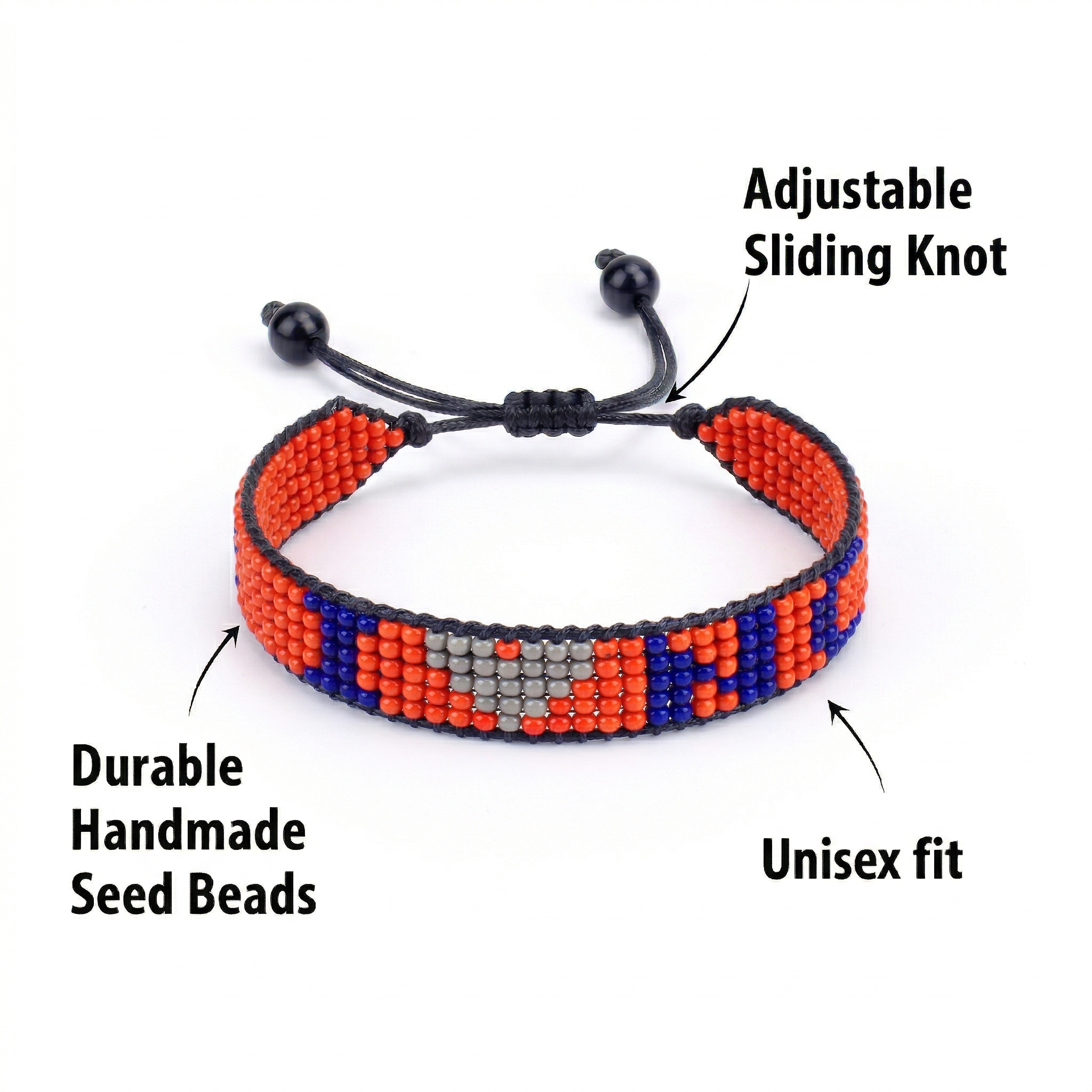 Bracelet « I Love North Carolina » – Fait main et ajustable, perlé
