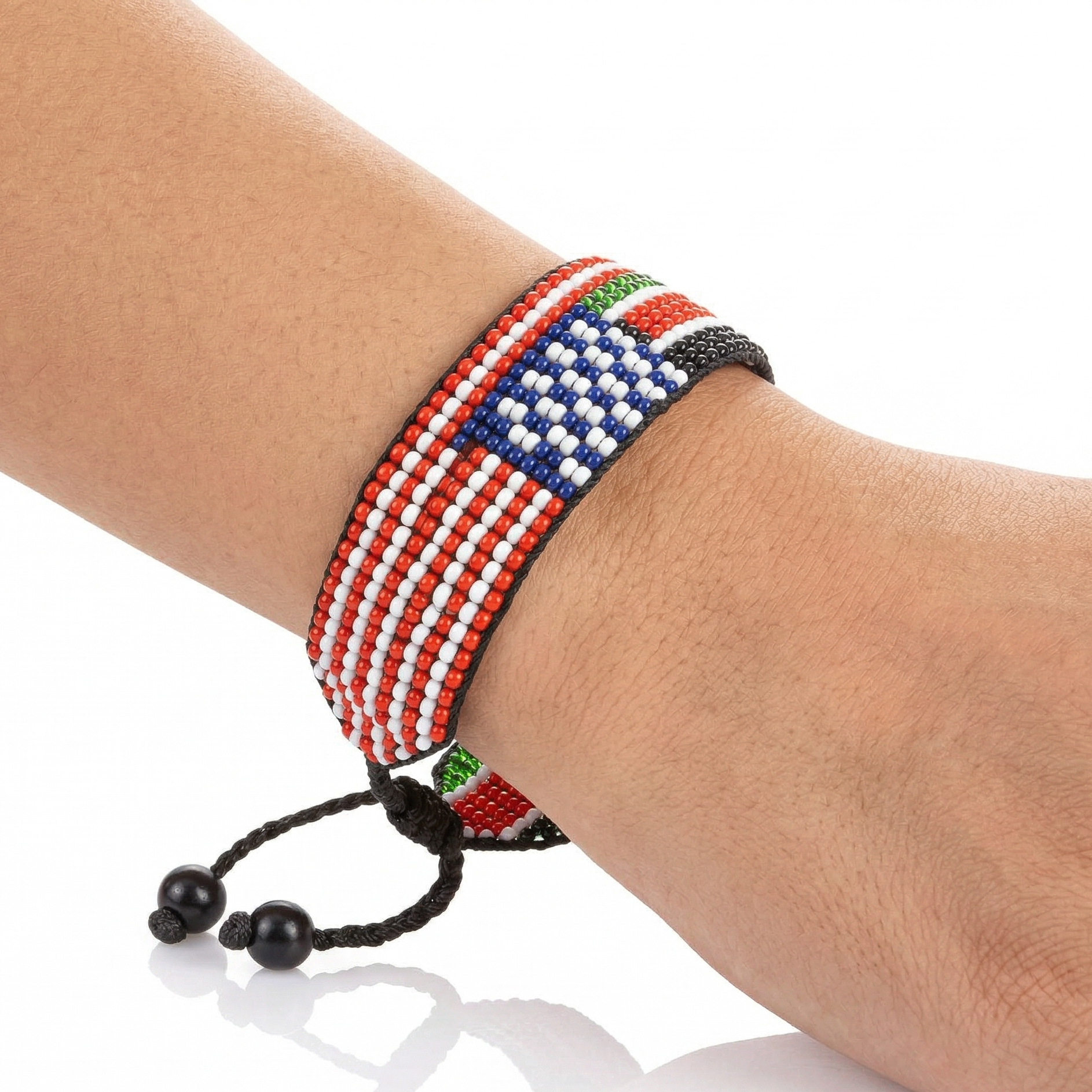 Bracelet double drapeau KENYA/USA - Bracelet enveloppant fait à la main aux couleurs des drapeaux nationaux - Bracelet en perles et corde style bohème - Bracelet ajustable