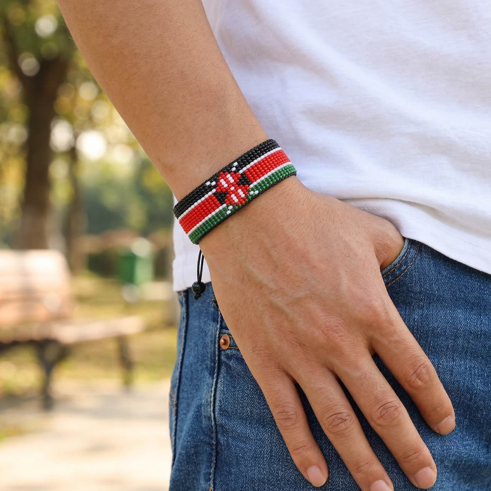 Bracelet de perles drapeau du Kenya - Fait main et ajustable, Montrez votre fierté (Kenya)