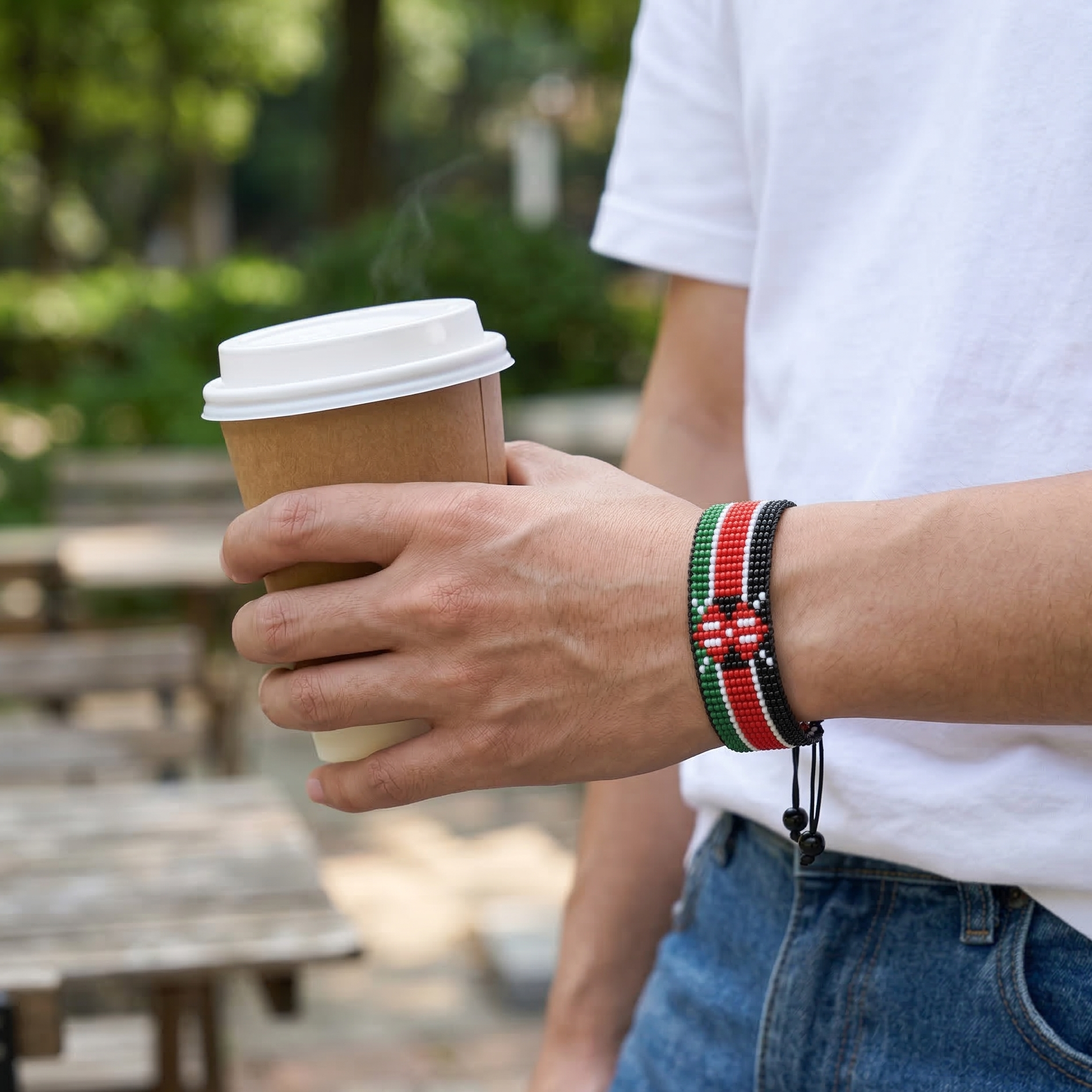 Bracelet de perles drapeau du Kenya - Fait main et ajustable, Montrez votre fierté (Kenya)