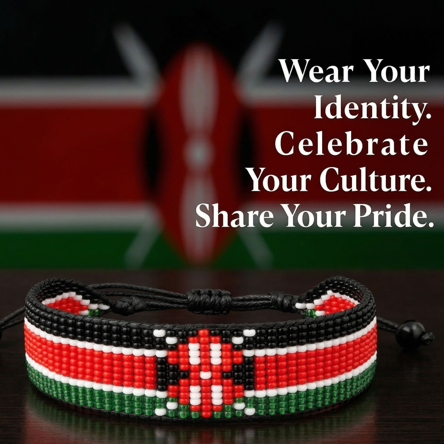 Bracelet de perles drapeau du Kenya - Fait main et ajustable, Montrez votre fierté (Kenya)