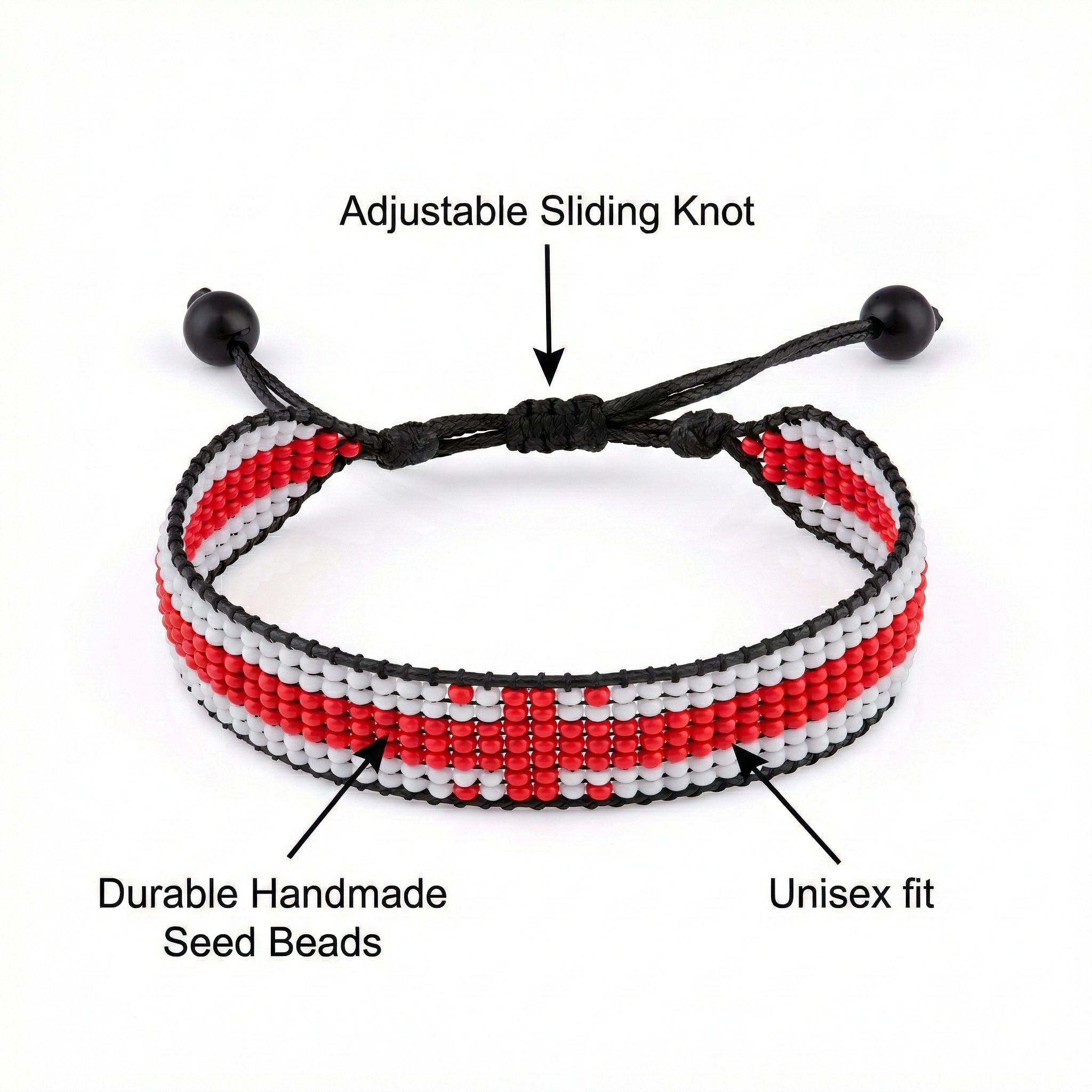 Georgia Flag Bracelet: Handmade Bracelet, Adjustable Beaded Wristband