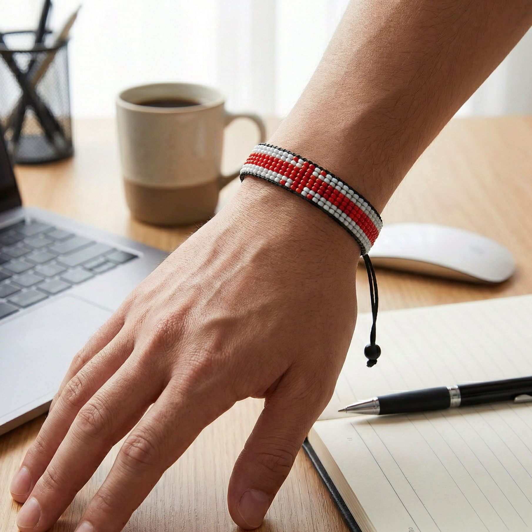 Georgia Flag Bracelet: Handmade Bracelet, Adjustable Beaded Wristband