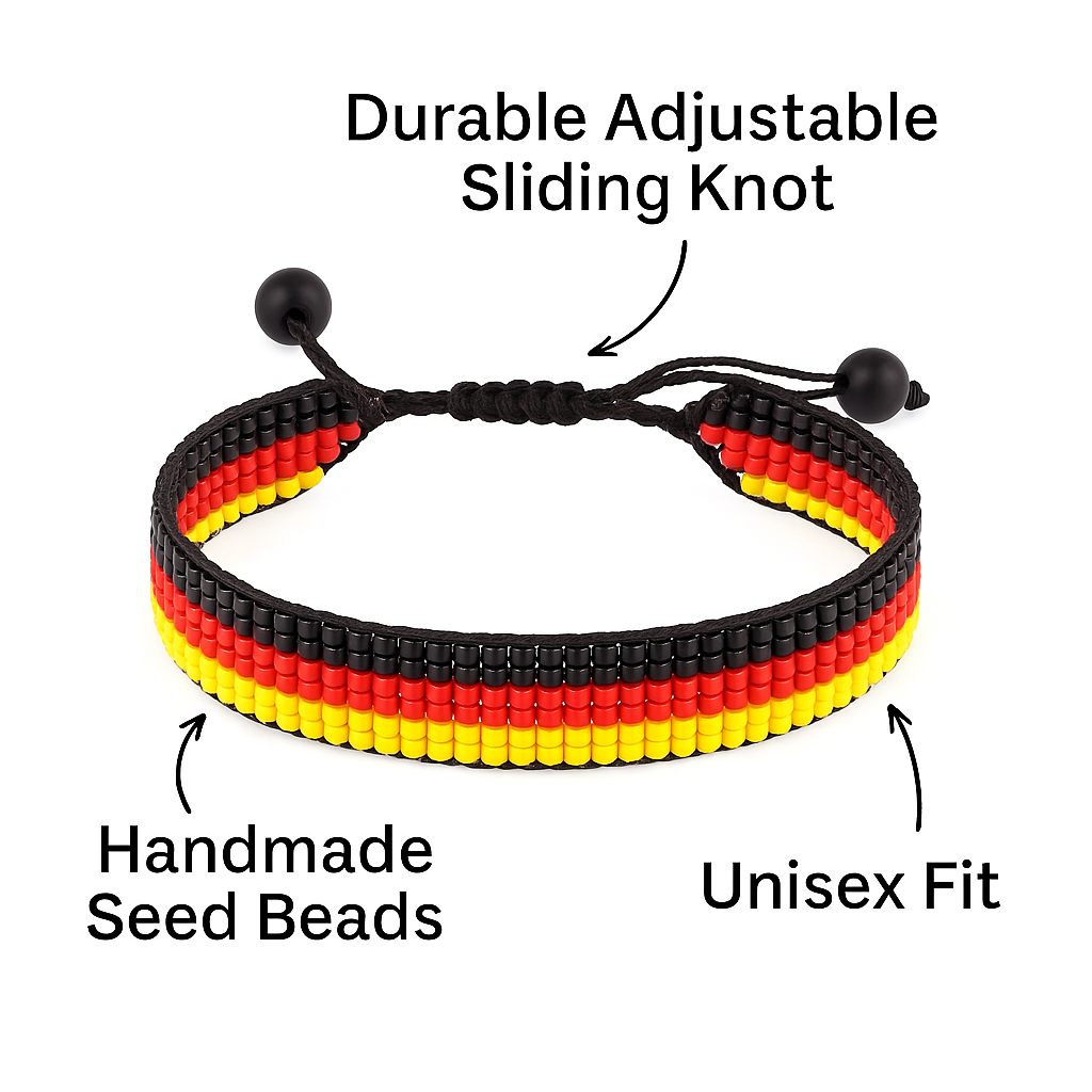 Germany Flag Bracelet: Handmade Bracelet, Adjustable Beaded Wristband