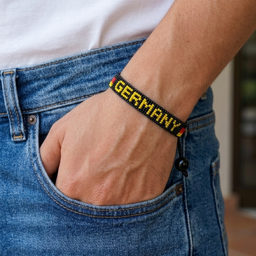 Bracelet drapeau Allemagne Coupe du Monde 2026 en perles – Fait main et réglable