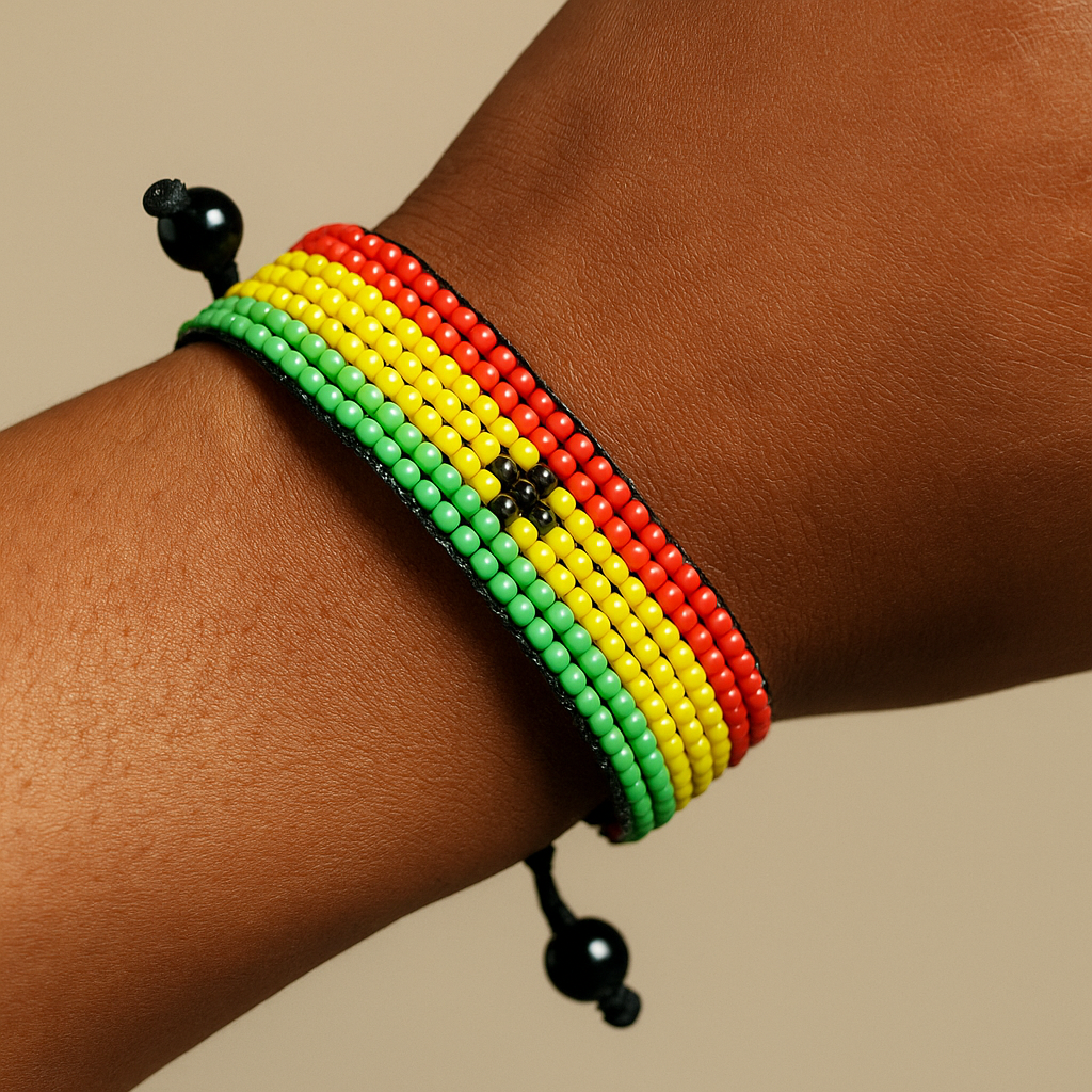 Bracelet Drapeau du Ghana : Bracelet fait main, Bracelet réglable avec perles