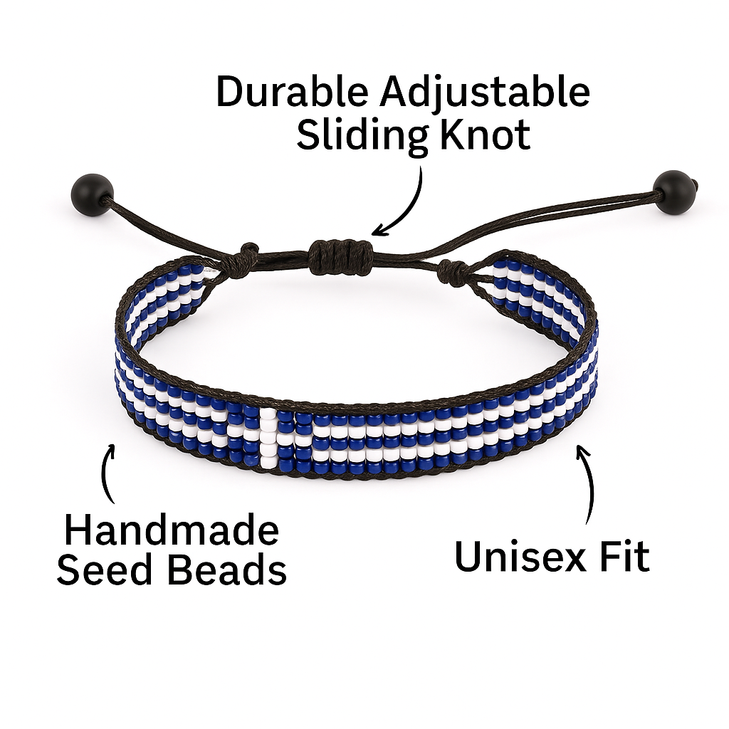 Griechenland Flaggen Armband: Handgefertigtes Armband, Verstellbares Perlenarmband