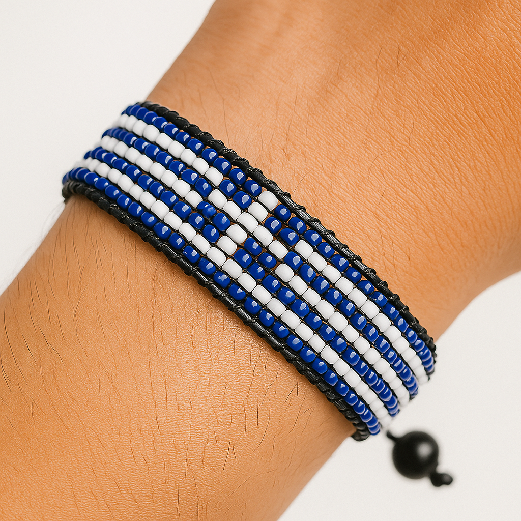 Griechenland Flaggen Armband: Handgefertigtes Armband, Verstellbares Perlenarmband