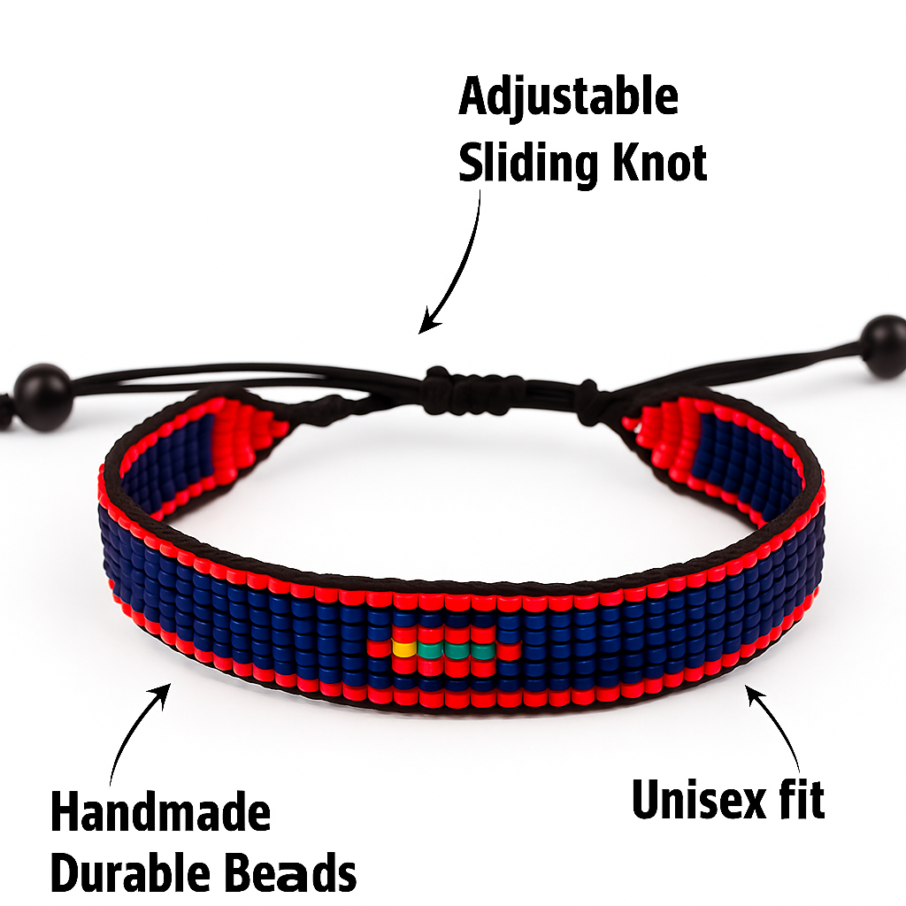 Guam Flag Bracelet: Handmade Bracelet, Adjustable Beaded Wristband