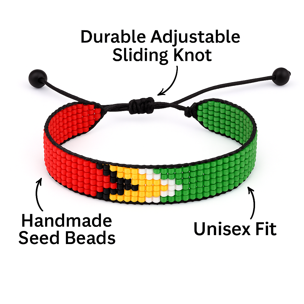 Guyana Flag Bracelet: Handmade Bracelet, Adjustable Beaded Wristband