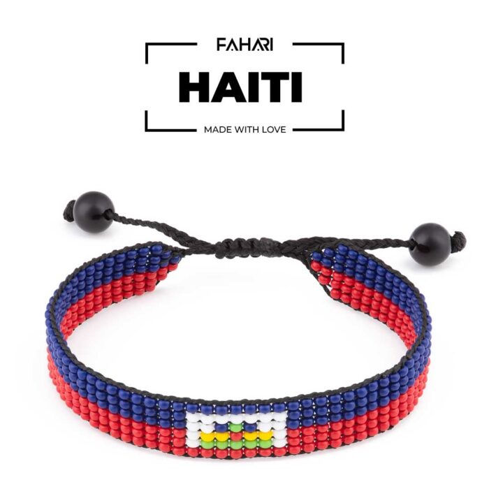 Haiti Flag Bracelet: Handmade Bracelet, Adjustable Beaded Wristband
