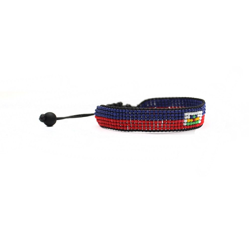 Haiti Flag Bracelet: Handmade Bracelet, Adjustable Beaded Wristband