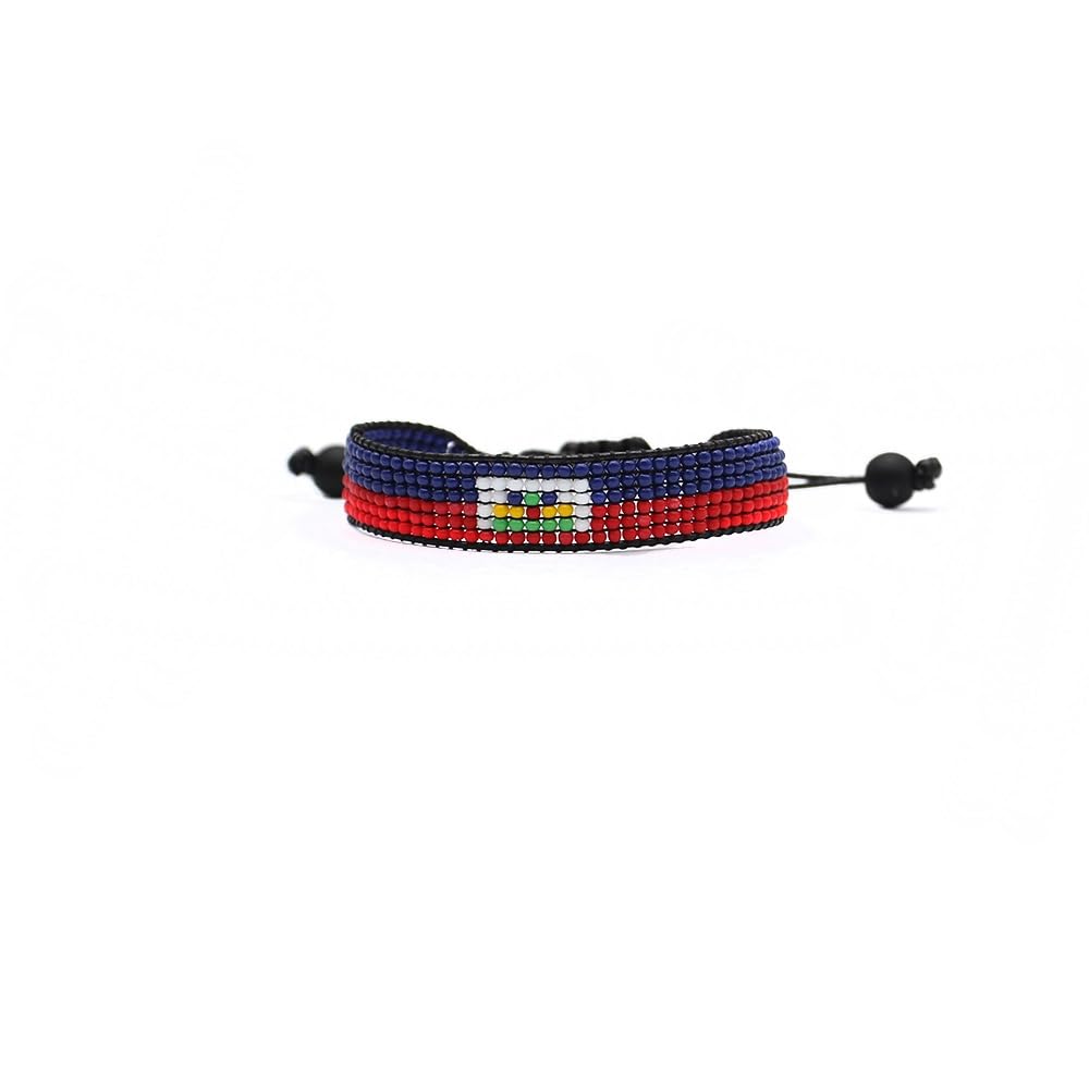 Haiti Flag Bracelet: Handmade Bracelet, Adjustable Beaded Wristband