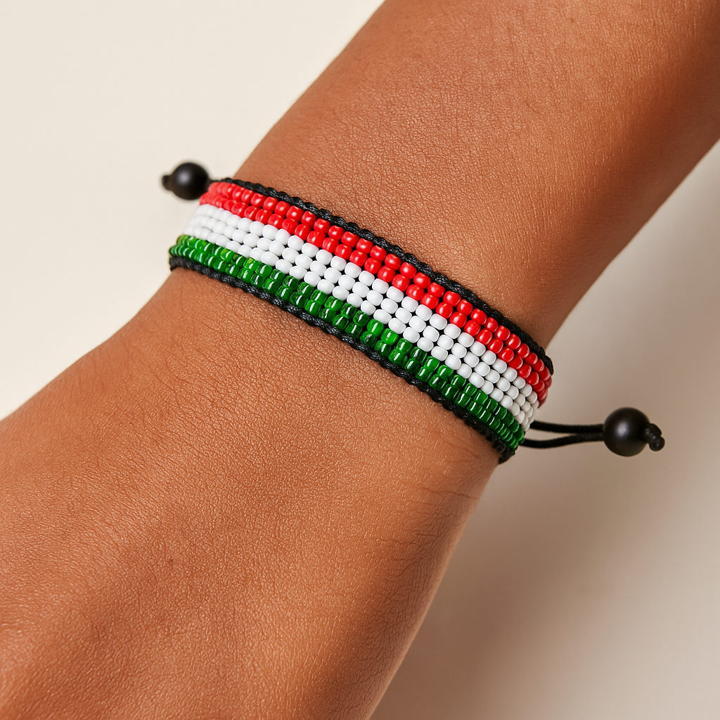 Ungarn Flaggen Armband: Handgemachtes Armband, Verstellbares Perlenarmband