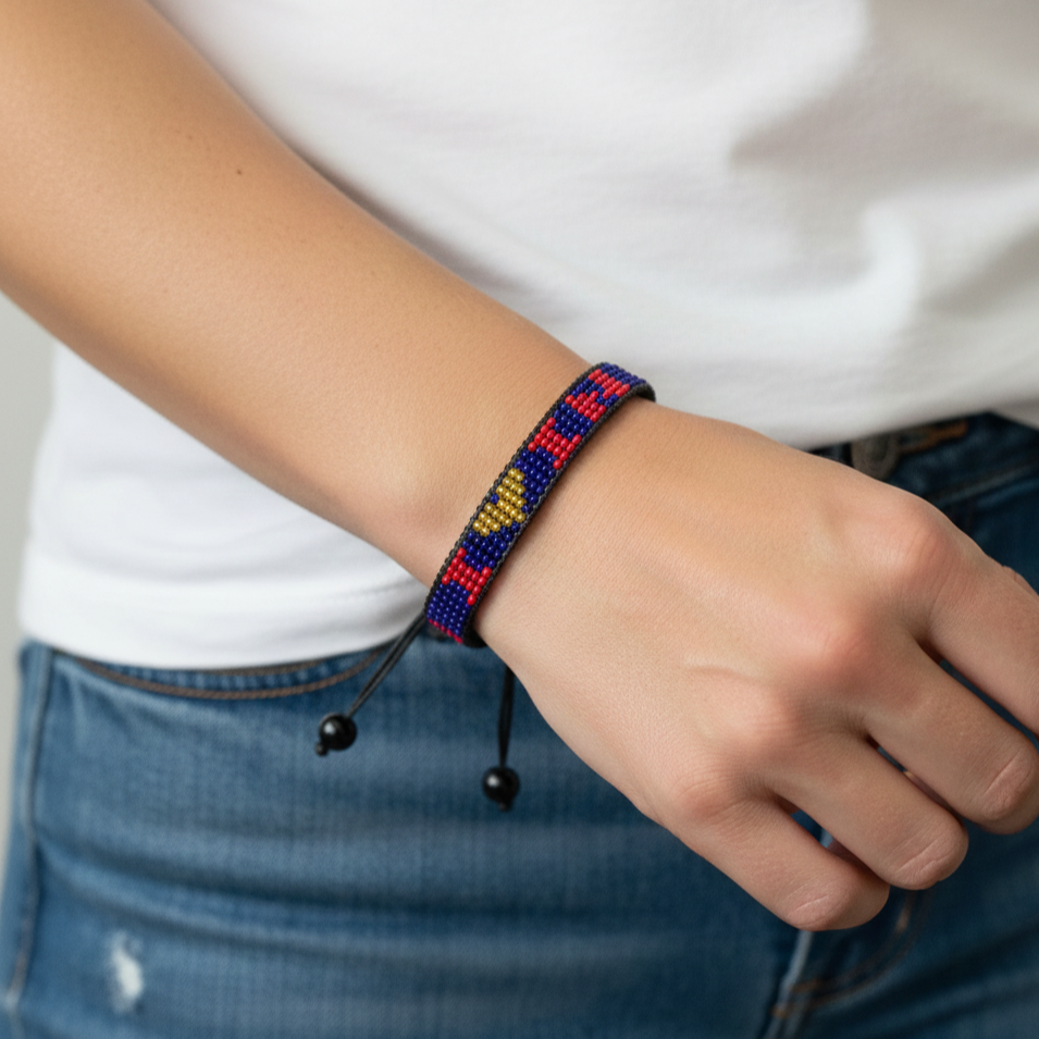Bracelet perlé « J'aime l'Indiana » – Fait main et réglable