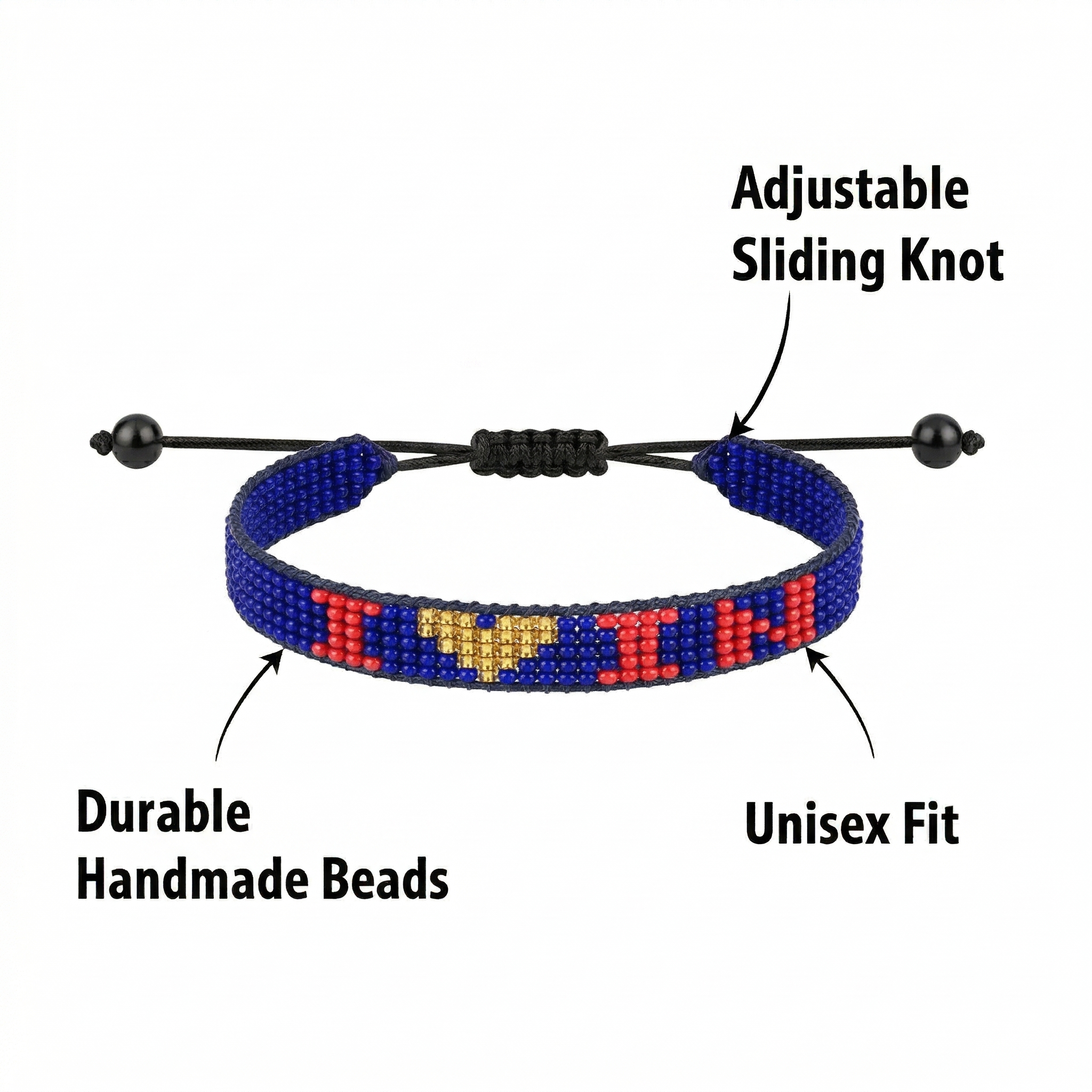 Bracelet perlé « J'aime l'Indiana » – Fait main et réglable