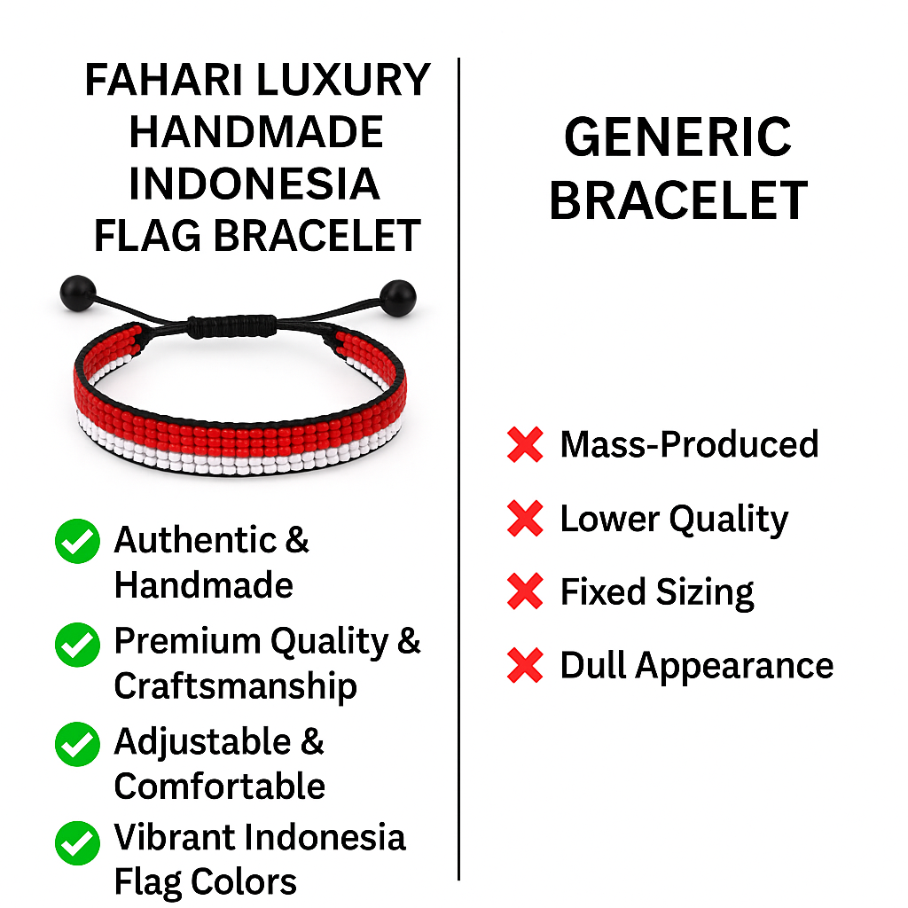 Indonesien Flaggenarmband: Handgemachtes, verstellbares Perlenarmband