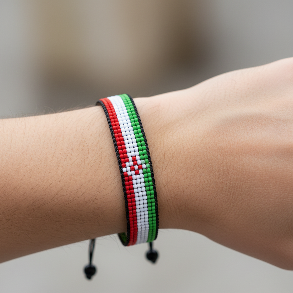 Iran Flag Bracelet: Handmade, Adjustable String Beaded Wristband