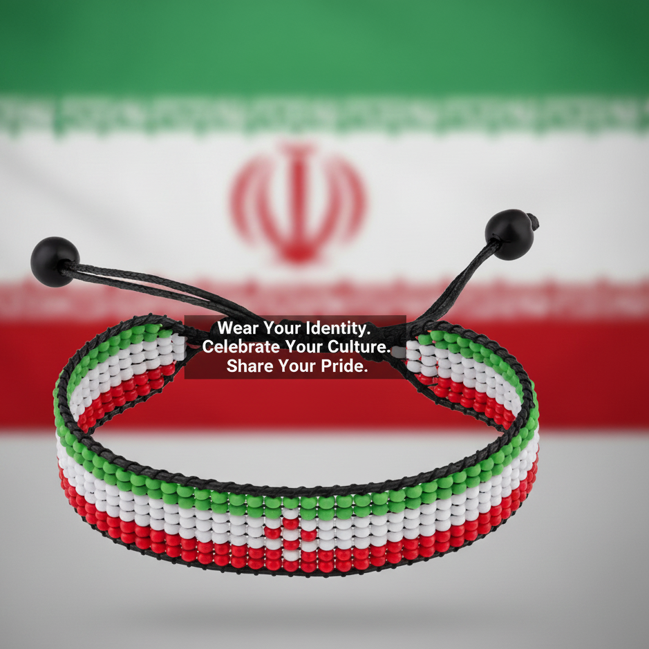 Iran Flag Bracelet: Handmade, Adjustable String Beaded Wristband