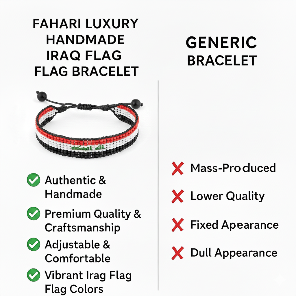 Bracelet drapeau irakien : Fait main, bracelet perlé réglable.