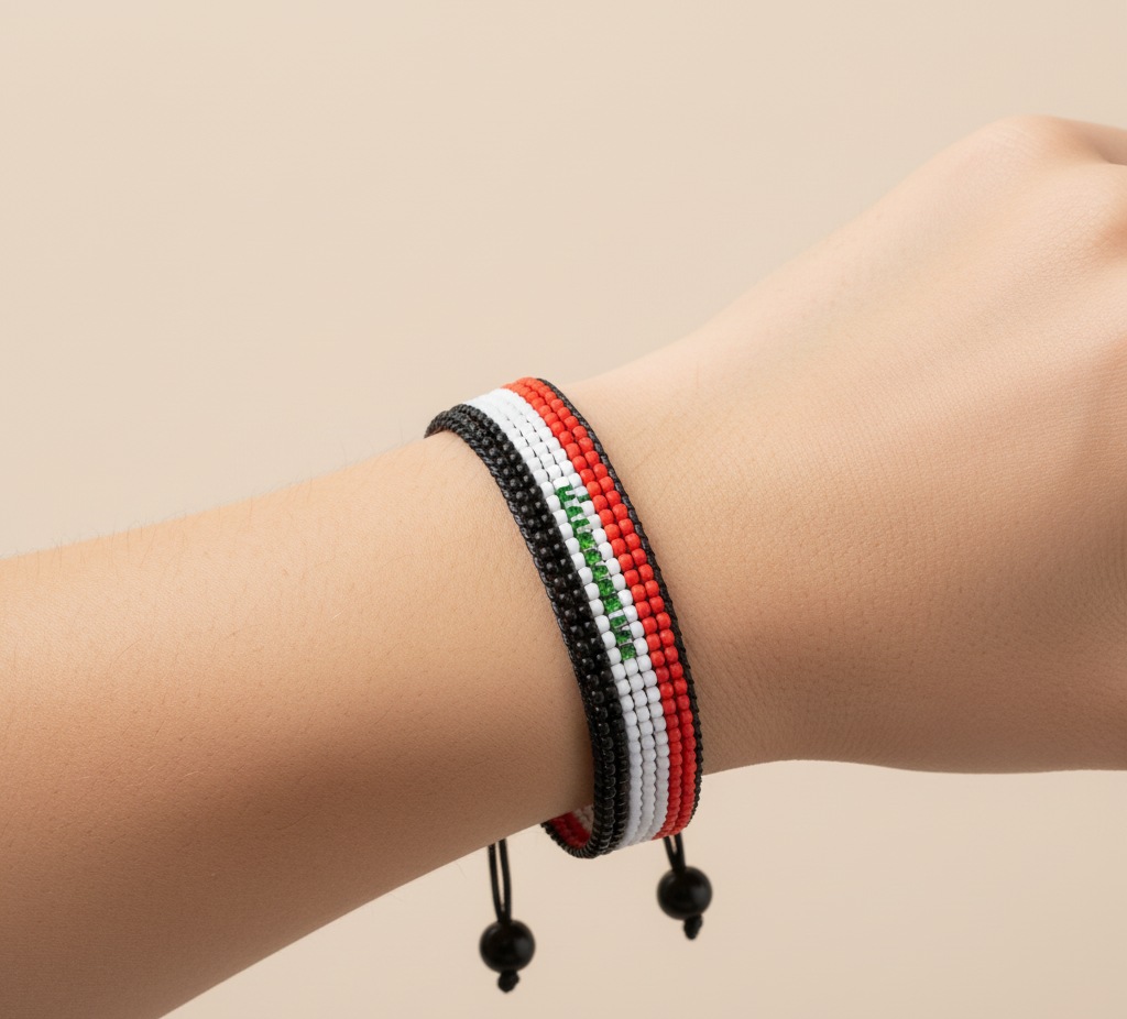 Iraq Flag Bracelet: Handmade, Adjustable Beaded Wristband.