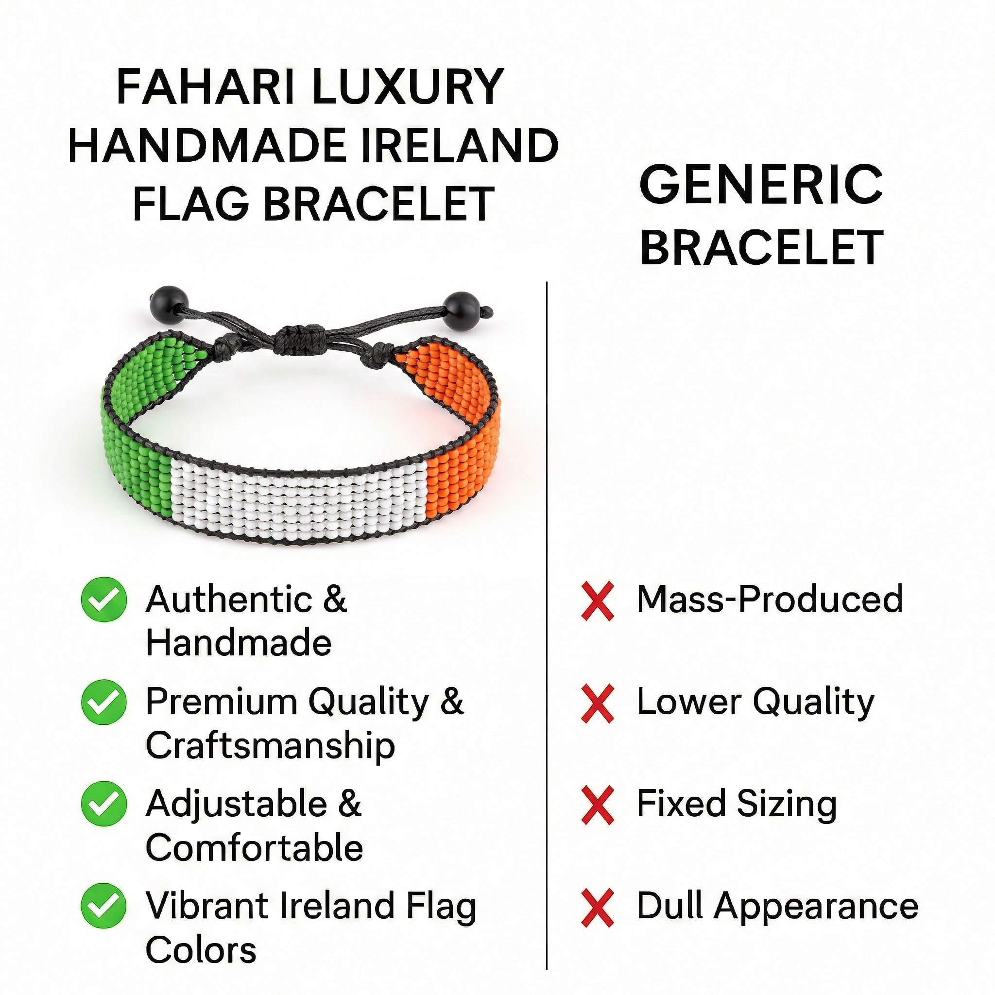 Armband mit irischer Flagge: Handgefertigtes Armband, verstellbares Perlenarmband