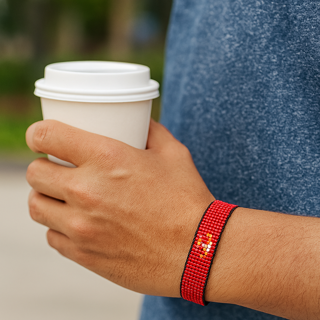 Armband mit Flagge der Isle of Man: Handgefertigtes, verstellbares Perlenarmband