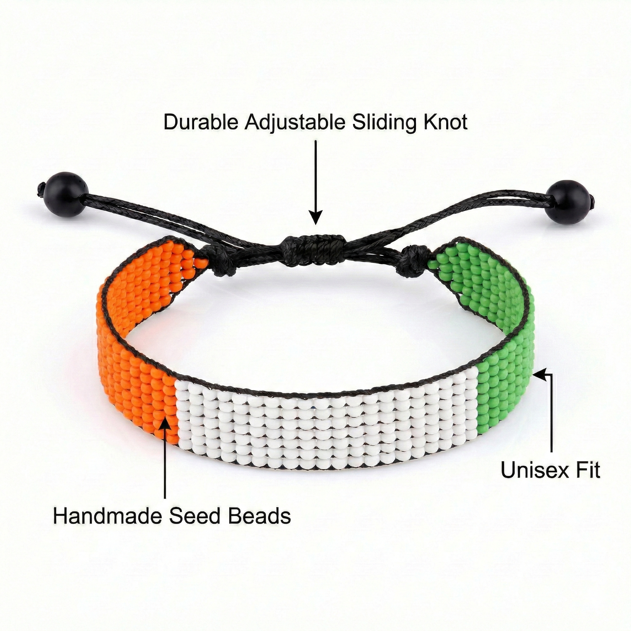 Ivory Coast Flag Bracelet: Handmade Bracelet, Adjustable Beaded Boho-Style Rope Bangle with Patriotic Design