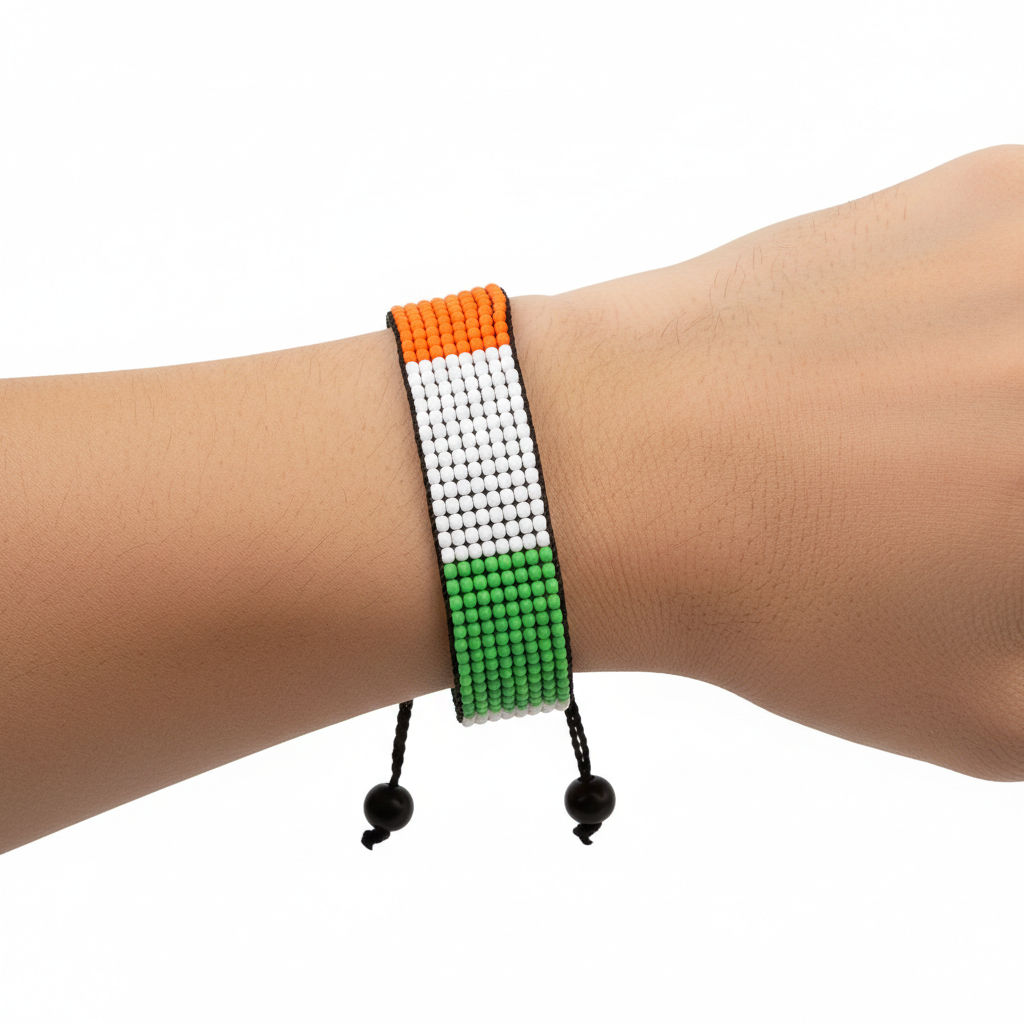 Bracelet drapeau Côte d'Ivoire : Bracelet fait main, jonc réglable en perles style bohème avec motif patriotique