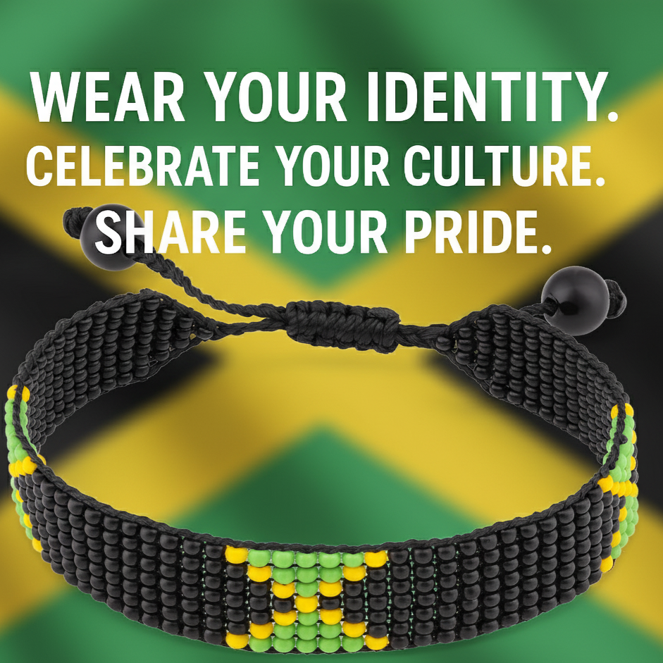 Jamaica Flag Bracelet: Handmade, Adjustable Beaded Wristband
