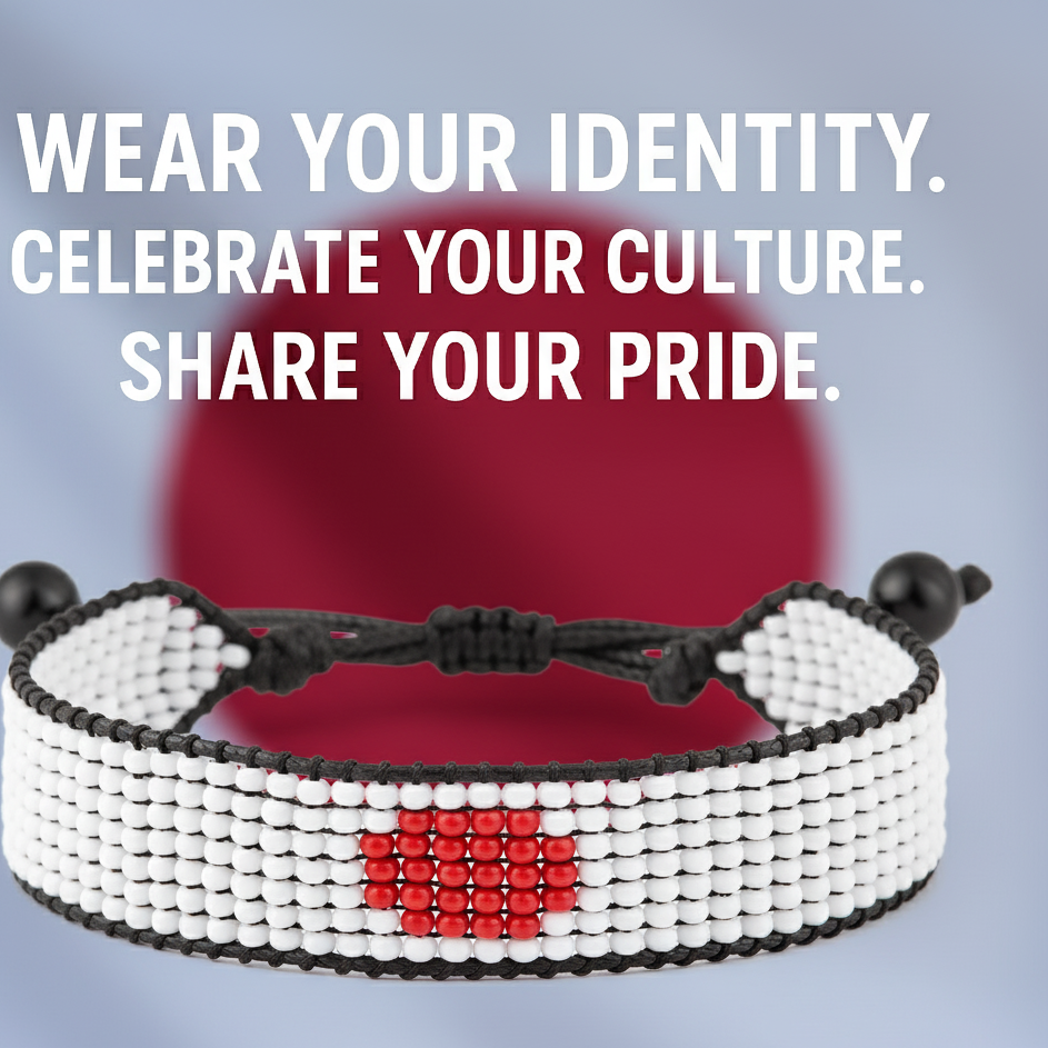 Japan Flaggen-Armband: Handgemachtes, verstellbares Armband im Boho-Stil mit patriotischem Design