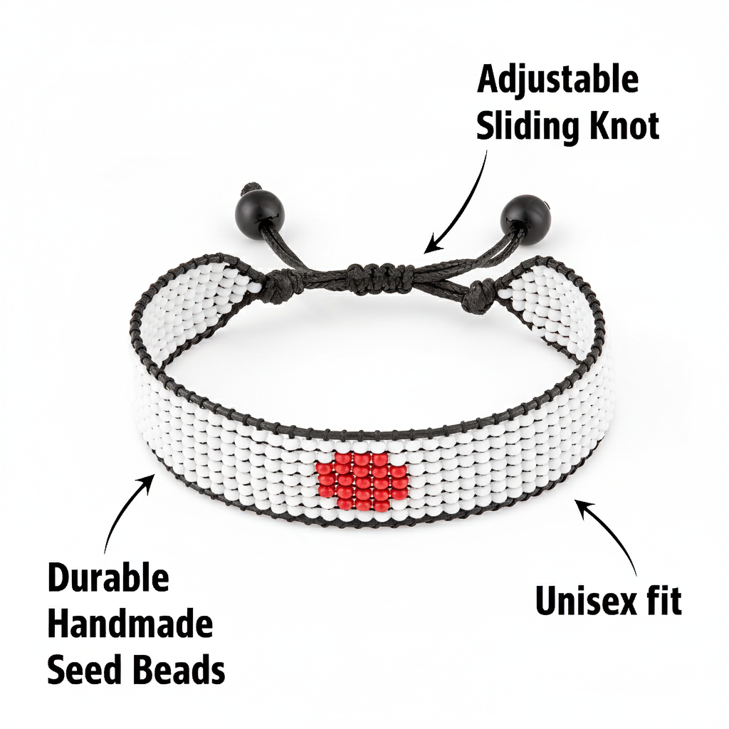 Japan Flag Bracelet: Handmade Bracelet, Adjustable Boho-Style with Patriotic Design