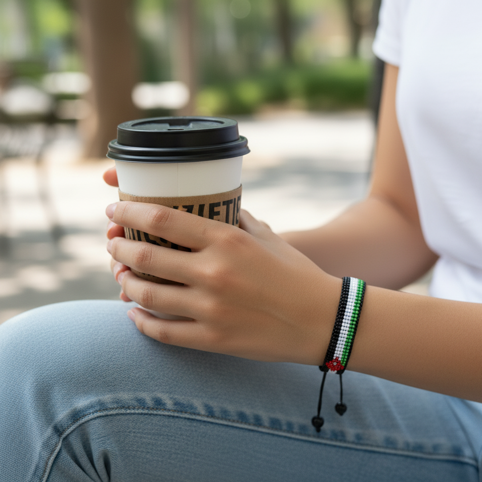 Jordanien Flaggenarmband: Handgefertigtes, verstellbares Armband im Boho-Stil