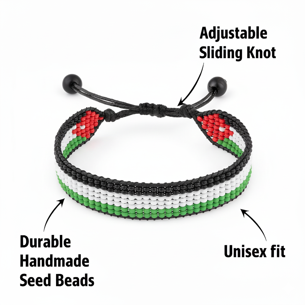 Jordan Flag Bracelet: Handcrafted Adjustable Boho Style Wristaband