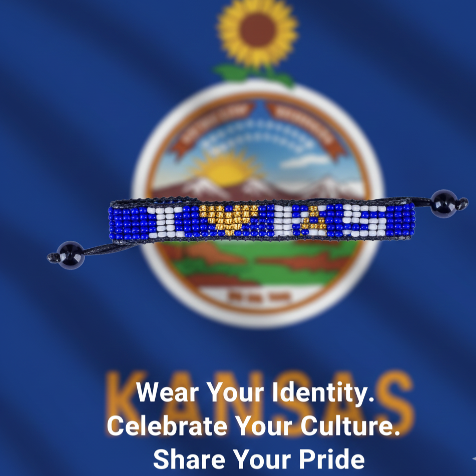 Bracelet perlé « J'aime le Kansas » – Fait main et ajustable