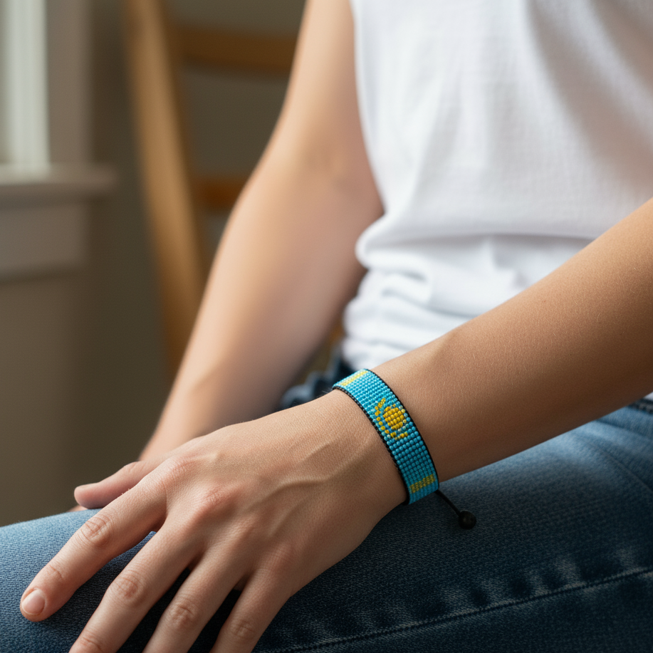 Kasachstan Flaggenarmband, Verstellbar, Boho-Stil Armband für Frauen & Männer