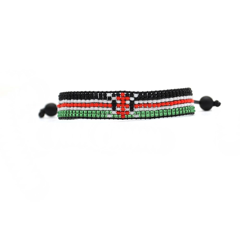 Kenya Flag Bracelet: Handmade Bracelet, Adjustable Beaded Boho-Style Rope Bangle with Patriotic Design
