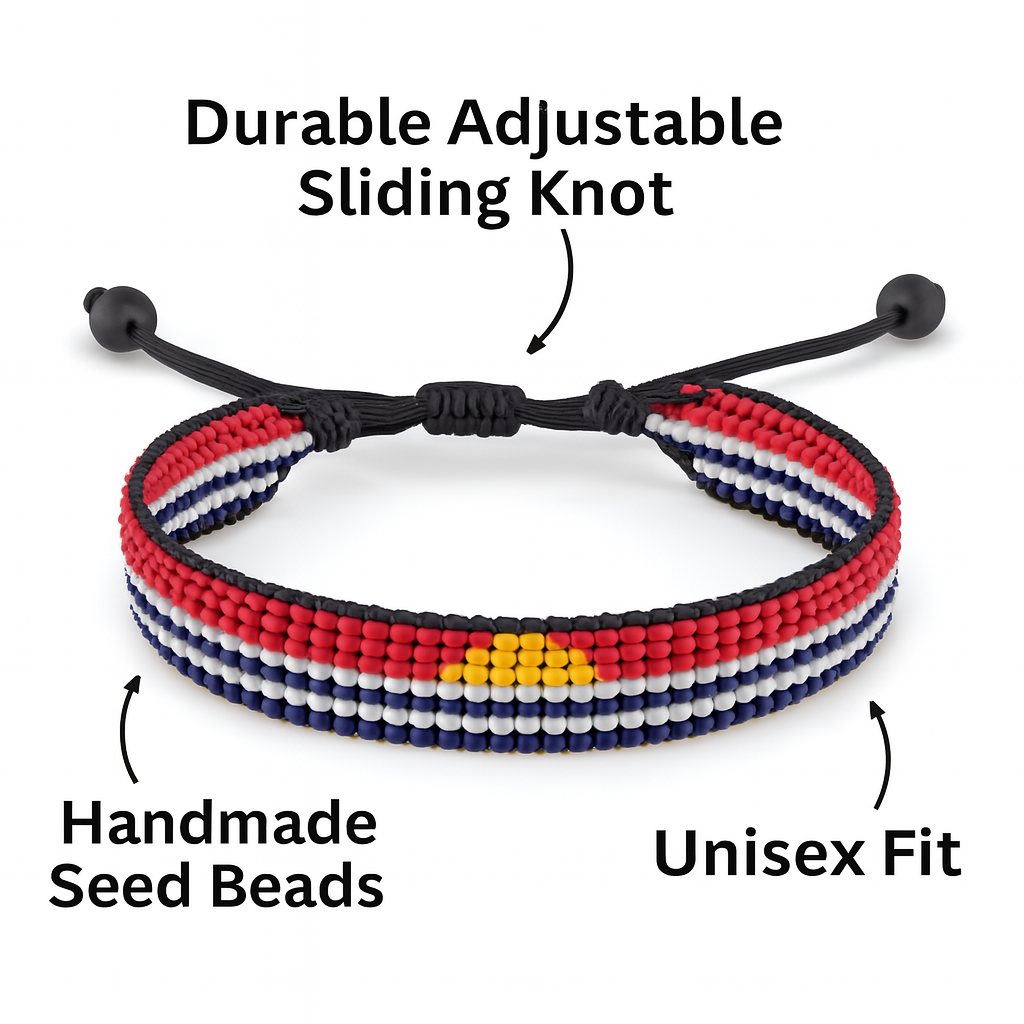 Kiribati Flag Bracelet: Handmade Adjustable Beaded Wristband