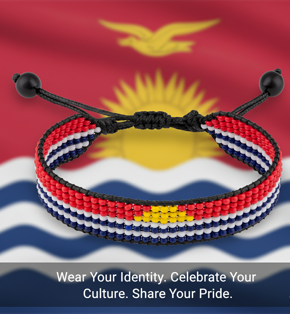 Bracelet drapeau de Kiribati : Bracelet ajustable fait main avec perles