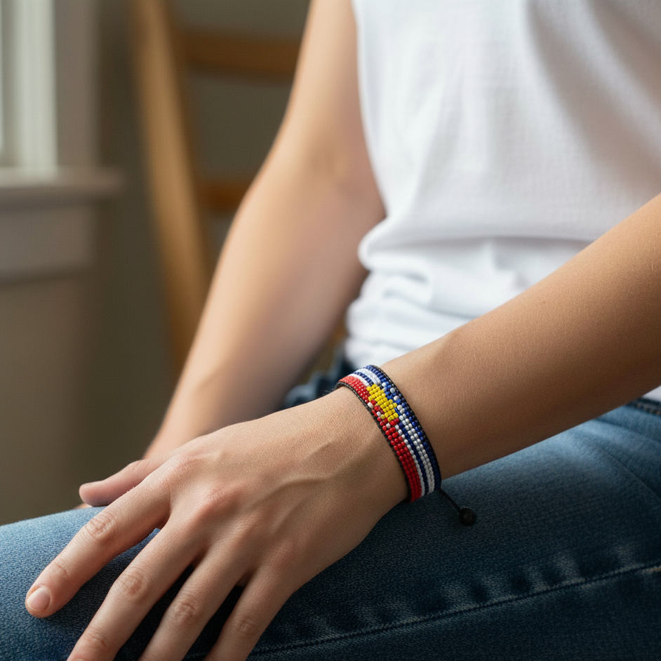 Bracelet drapeau de Kiribati : Bracelet ajustable fait main avec perles