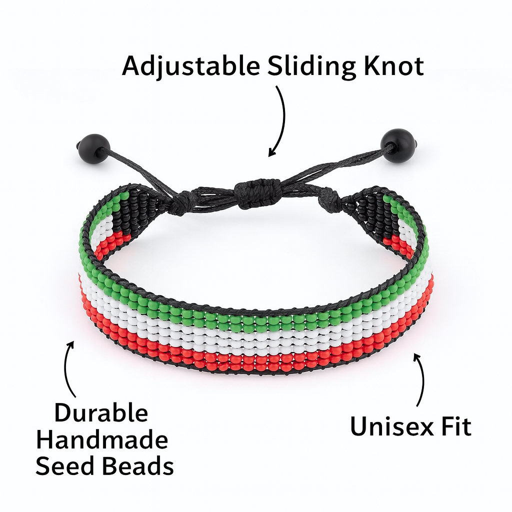 Kuwait Flag Bracelet: Handcrafted Adjustable Unisex Bohemian Style Jewelry