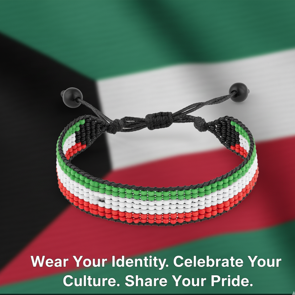 Kuwait Flaggenarmband: Handgefertigter, verstellbarer Unisex-Schmuck im Bohème-Stil