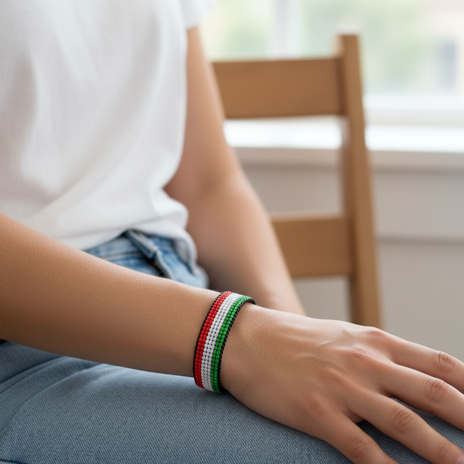 Kuwait Flaggenarmband: Handgefertigter, verstellbarer Unisex-Schmuck im Bohème-Stil
